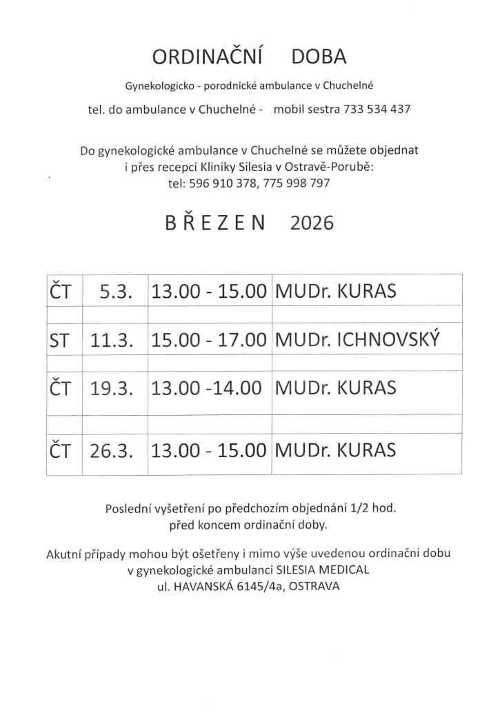 Ordinační doba  - březen